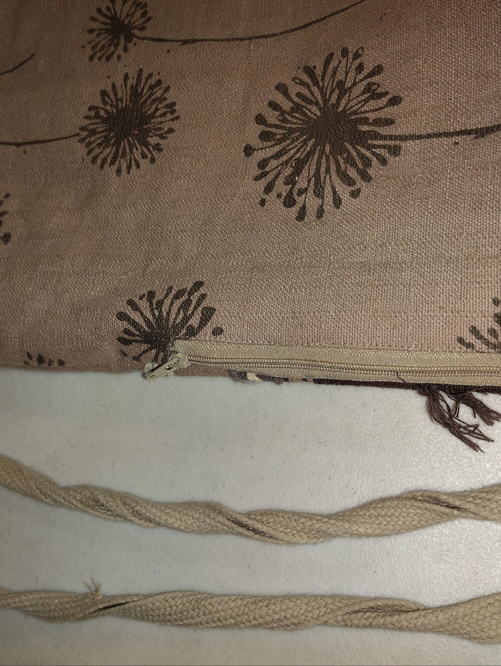 VO-HO Boho Dandelion Drawstring Backpack – Mauve & Chocolate Cotton Linen Cinch - Picture 7 of 14